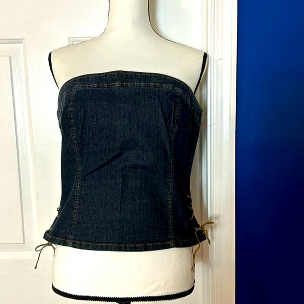 Women’s Smart Set Denim Side Lace Up Halter Top Size XL